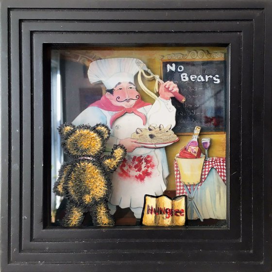 "The Little Homeless Bear" - PMS Micro Painting/Miniature Little Bear Painting/Partial Found Object