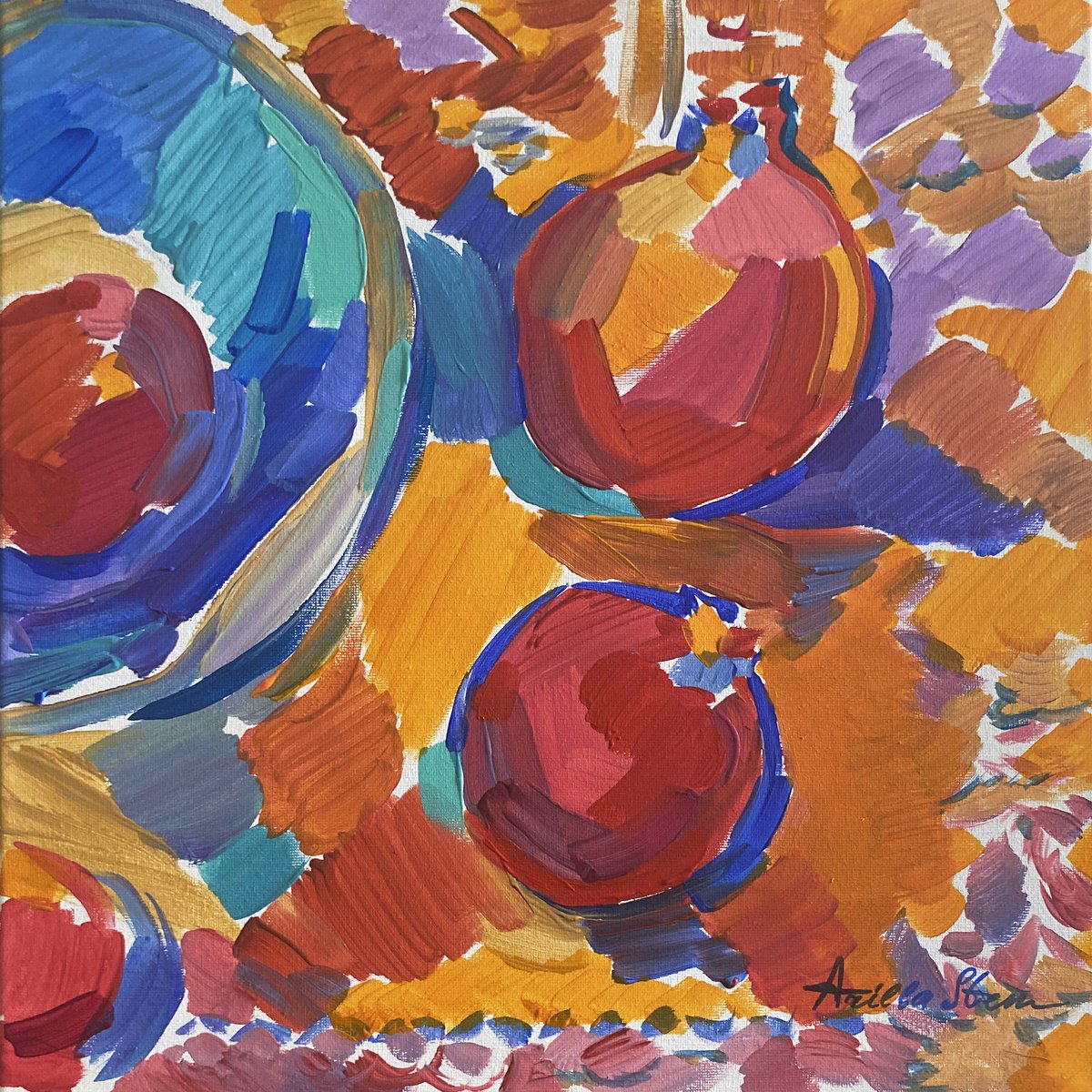 Impressionistic Painting , Pomegranates On An Oriental Rug By Ariela Stem, 16 X 16, Artwork For Sale On Artfinder