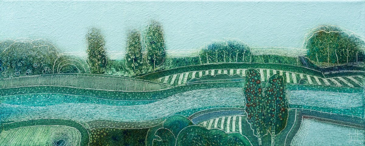 Landscape Oil Painting By Rob Van Hoek, 21 X 9", A River Runs Through, Original Artwork