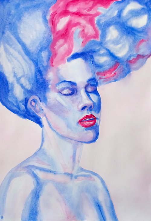 Abstract watercolor portrait 78x54 cm by Tatiana Myreeva