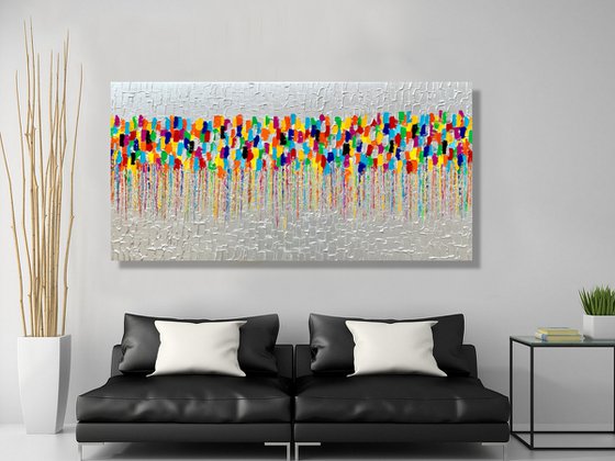 Cascade of Colors #2 - LARGE,  TEXTURED, PALETTE KNIFE ABSTRACT ART – EXPRESSIONS OF ENERGY AND LIGHT. READY TO HANG!