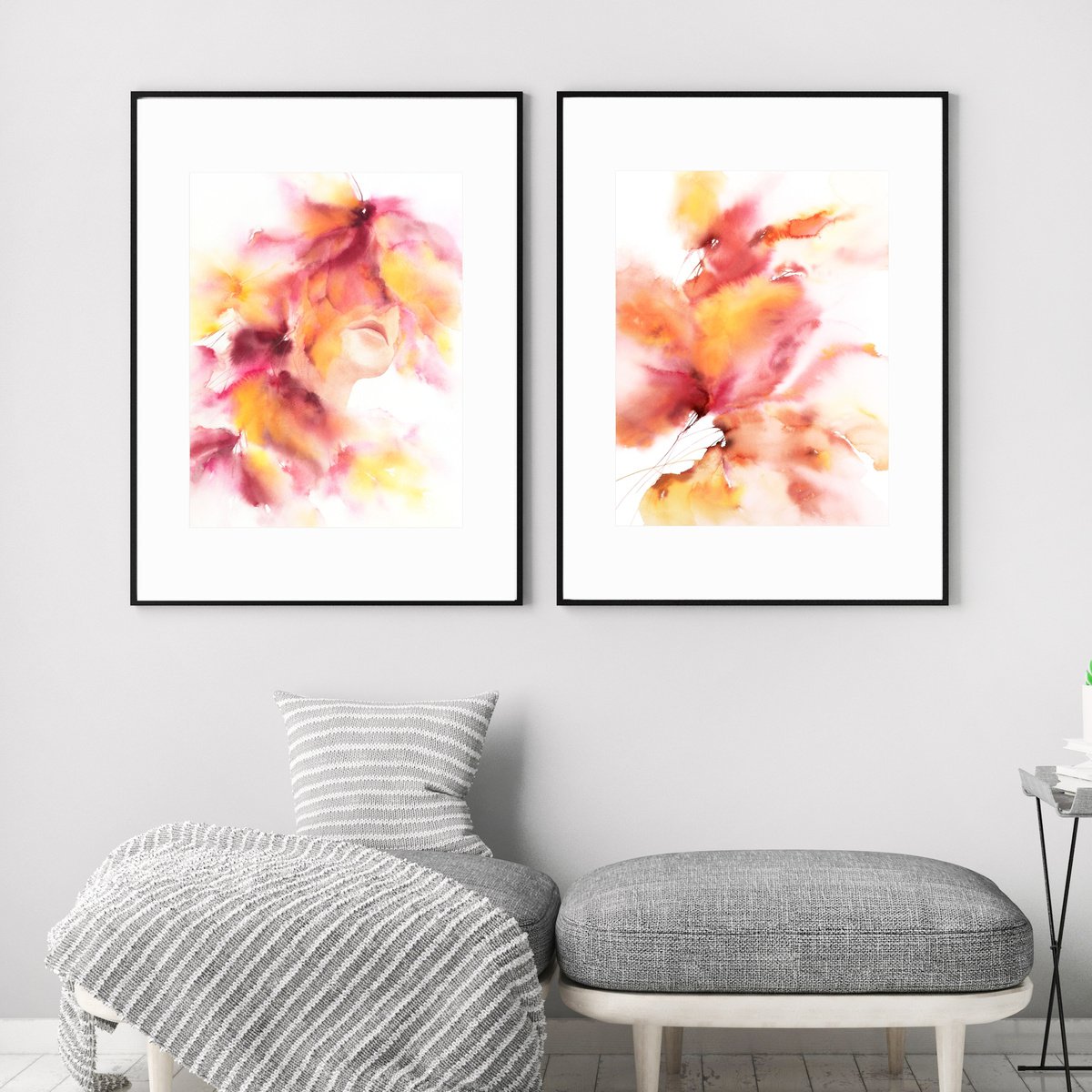 Abstract floral painting set The beauty of passion by Olga Grigo