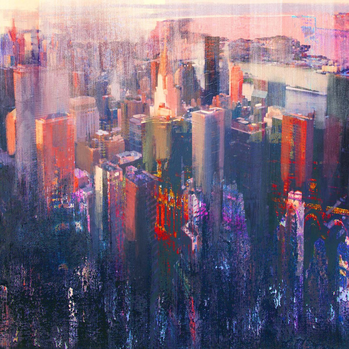 Impressionistic Cityscapes Acrylic Painting By Dario Moschetta, 24 X 24, New York 58, Original Artwork