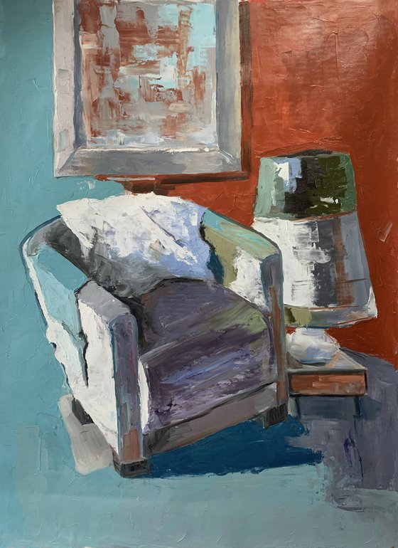 Room interior,chair, lamp