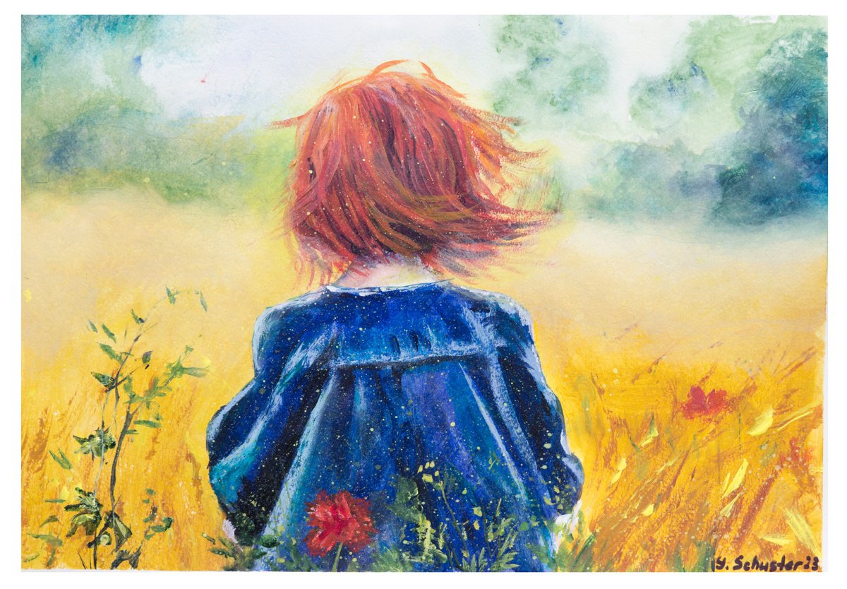 Impressionistic Cityscapes Acrylic Painting By Yulia Schuster, 16 X 12", Red Flower, Original Artwork