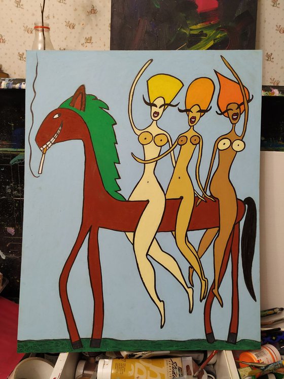 Horse and three girls