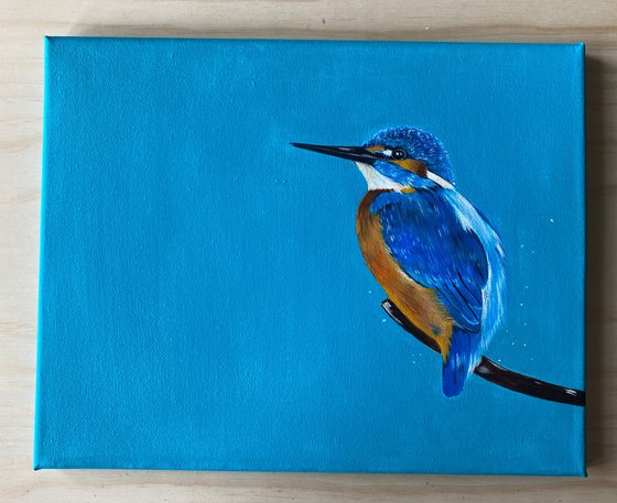 Kingfisher on blue acrylic painting