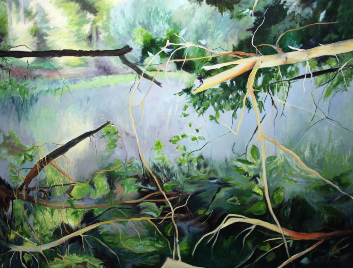Organic Landscape Oil Painting By Katrin Roth, 67 X 51", Auf Der Lichtung, Original Artwork