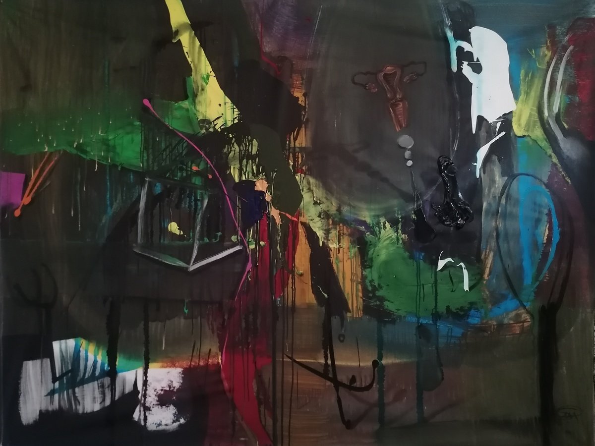 Surrealistic Abstract Acrylic Painting By Stefano Mazzolini, 83 X 63", Urepen, Original Artwork