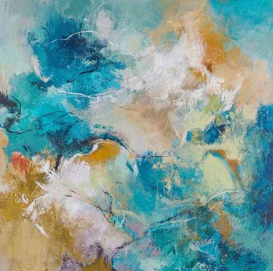 "Earth" Teal orange acrylic abstract art