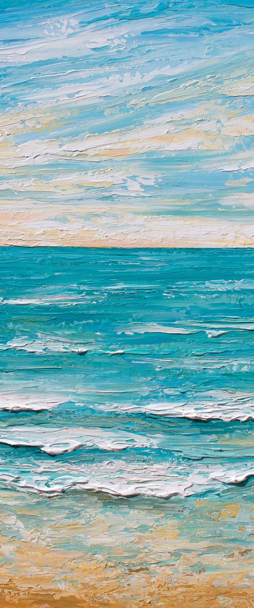 Serene Sunrise - Impressionist seascape painting, ocean sunrise palette knife art by Olga Tkachyk