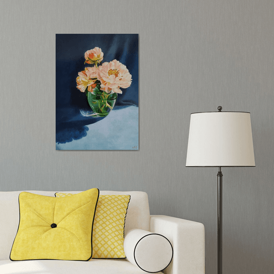 "Coral flashes. " peonies  flower  liGHt original painting  GIFT (2021)