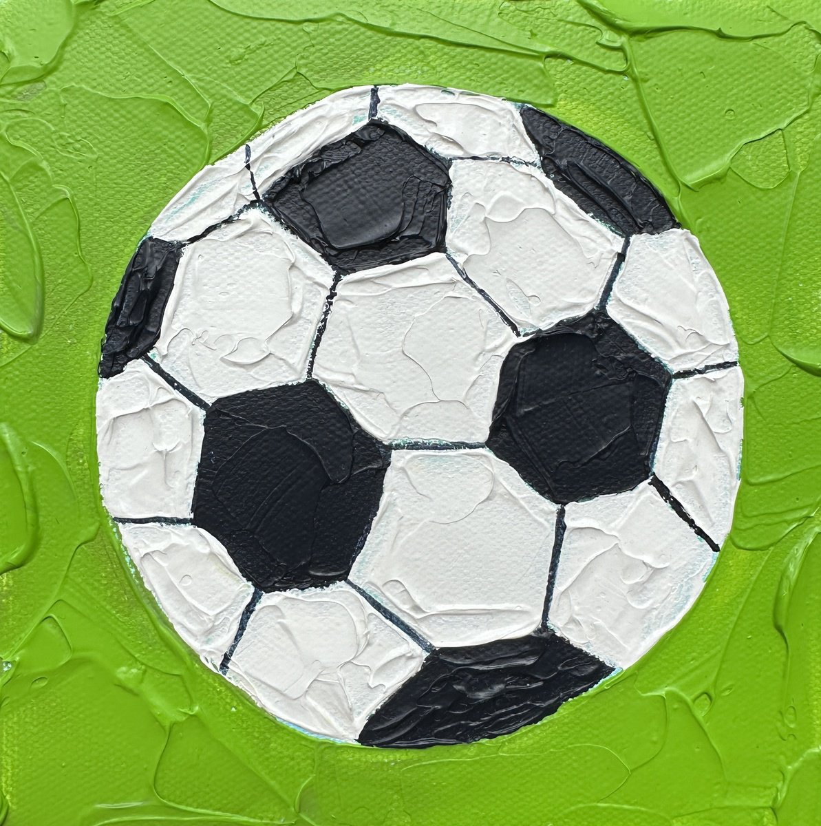 Impressionistic Still Life Acrylic Painting By Guzaliya Xavier, 6 X 6, Soccer Ball, Original Artwork