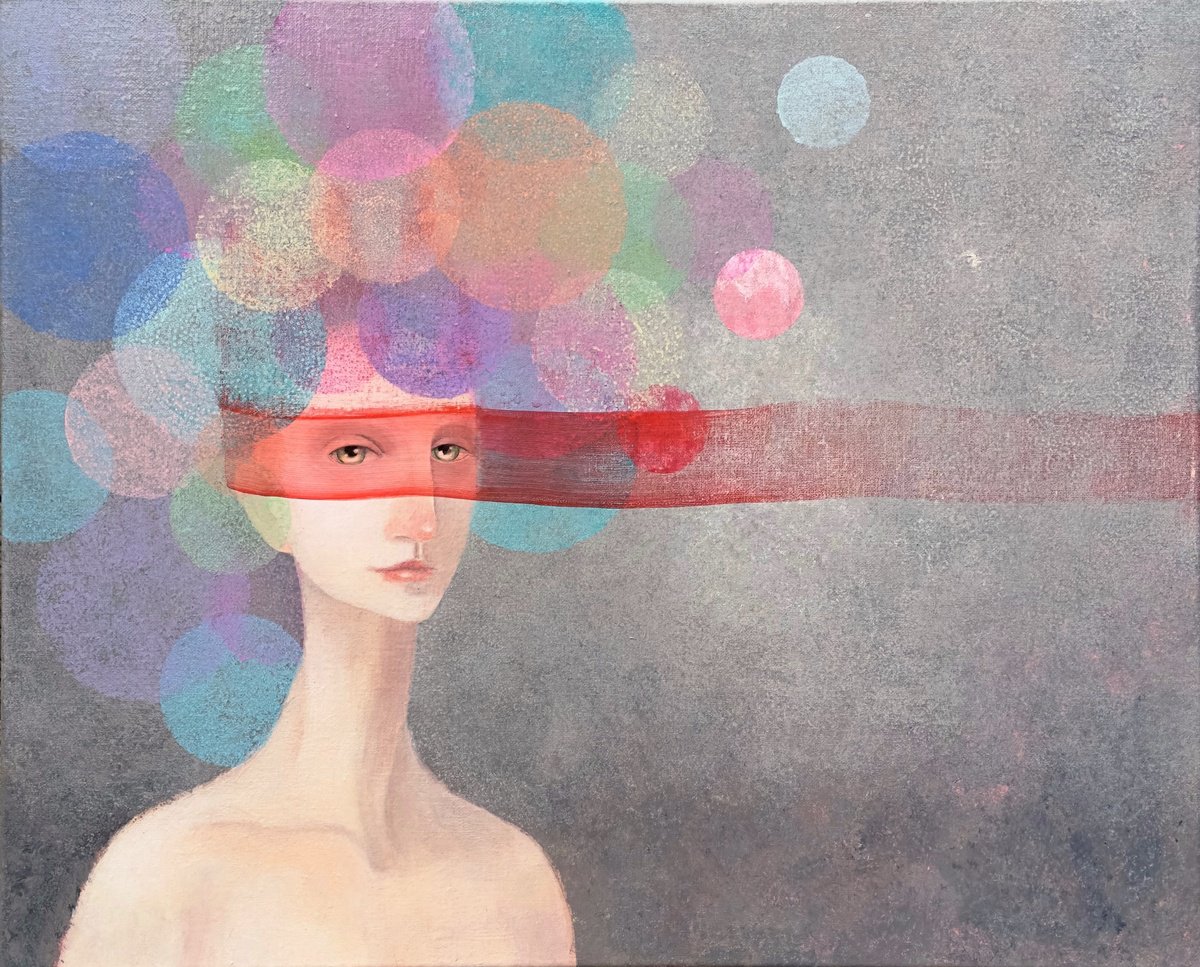 Surrealistic Portrait Acrylic Painting By Olya Anima, 29 X 24", Sight Through Time, Original Artwork