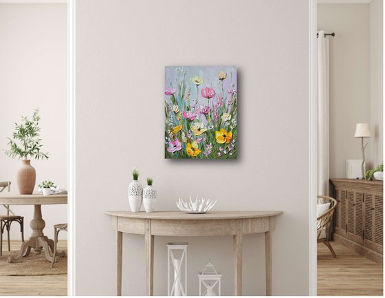 Pink Haze - Flower Field Painting