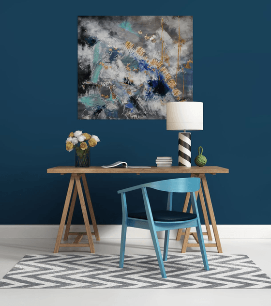 Modern Wall Art, Gray blue painting