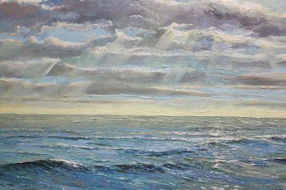 A million shades of the sea. 37x24 inches ORIGINAL OIL PAINTING, PALETTE KNIFE
