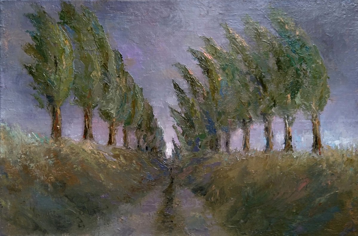 Impressionistic Landscape Oil Painting By Kamsar Ohanyan, 24 X 16", Storm, Original Artwork