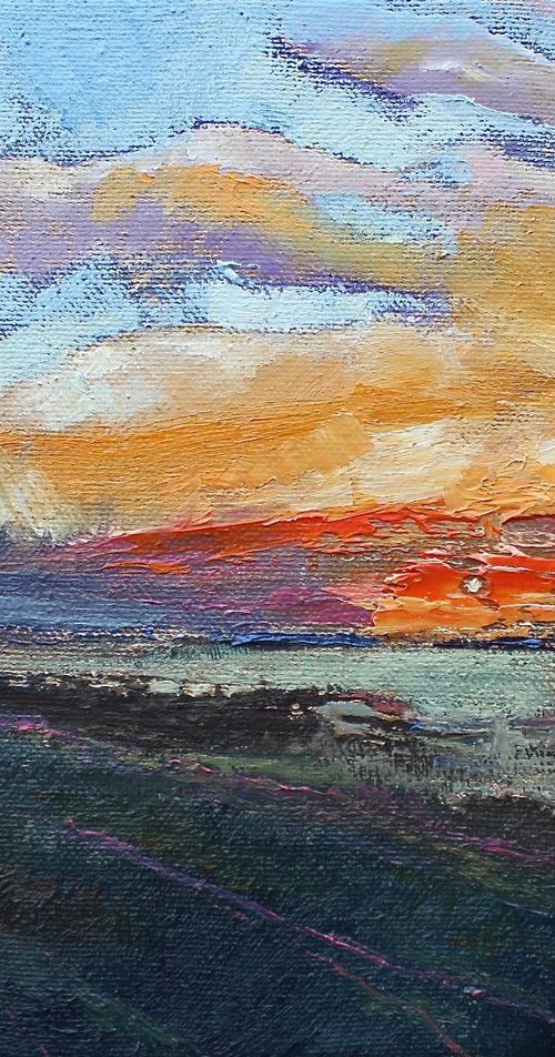Wold Sunset 3 Early September 2017 Original Oil Painting by Simon Jones