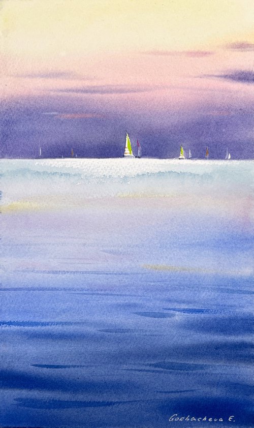 Yachts at sunset #15 by Eugenia Gorbacheva