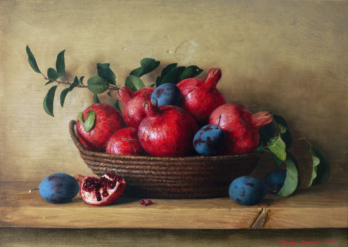 Photorealistic Oil Painting , Pomegranates And Plumbs By Syuzanna Tarverdyan, 28 X 20, Artwork For Sale On Artfinder