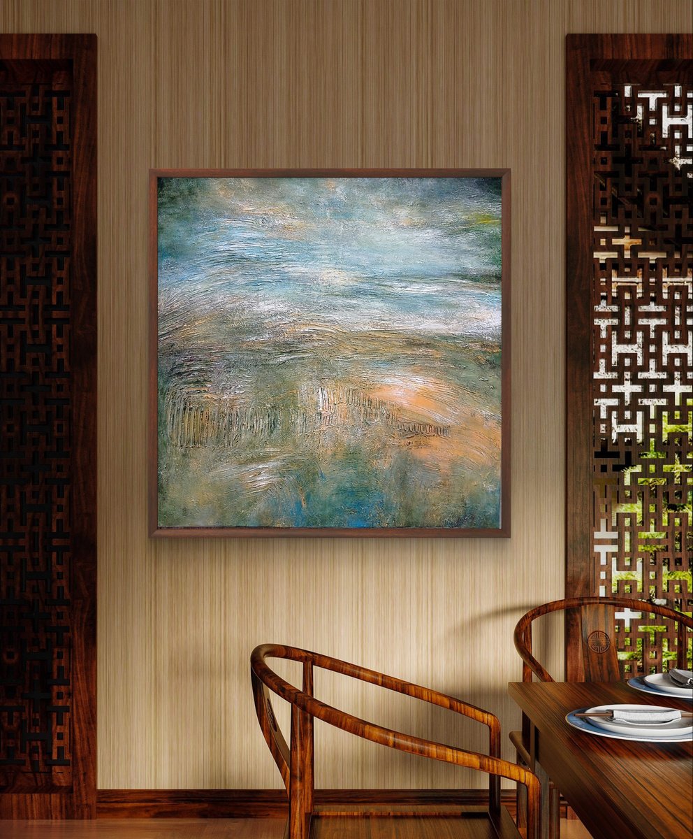 Organic Abstract Acrylic Painting By Alexandra Petropoulou, 39 X 39, Serenity Fields, Original Artwork