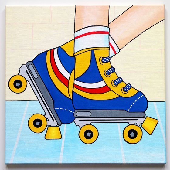 Retro Roller Skate Pop Art Painting on Square Canvas