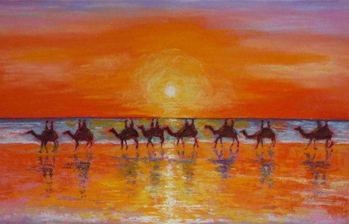 Camel Reflections at Sunset by Kay  Moore