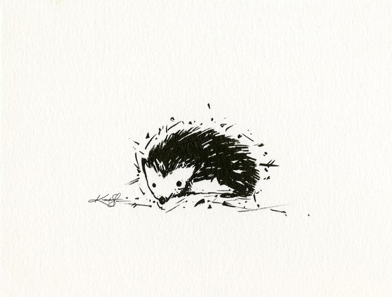 Adorable Hedgehog 1 - Small Minimalist Ink Illustration by Kathy Morton Stanion