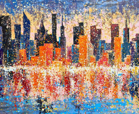 New York Painting City Original Art Impasto Painting New York Wall Art Sunset Painting New York Skyline