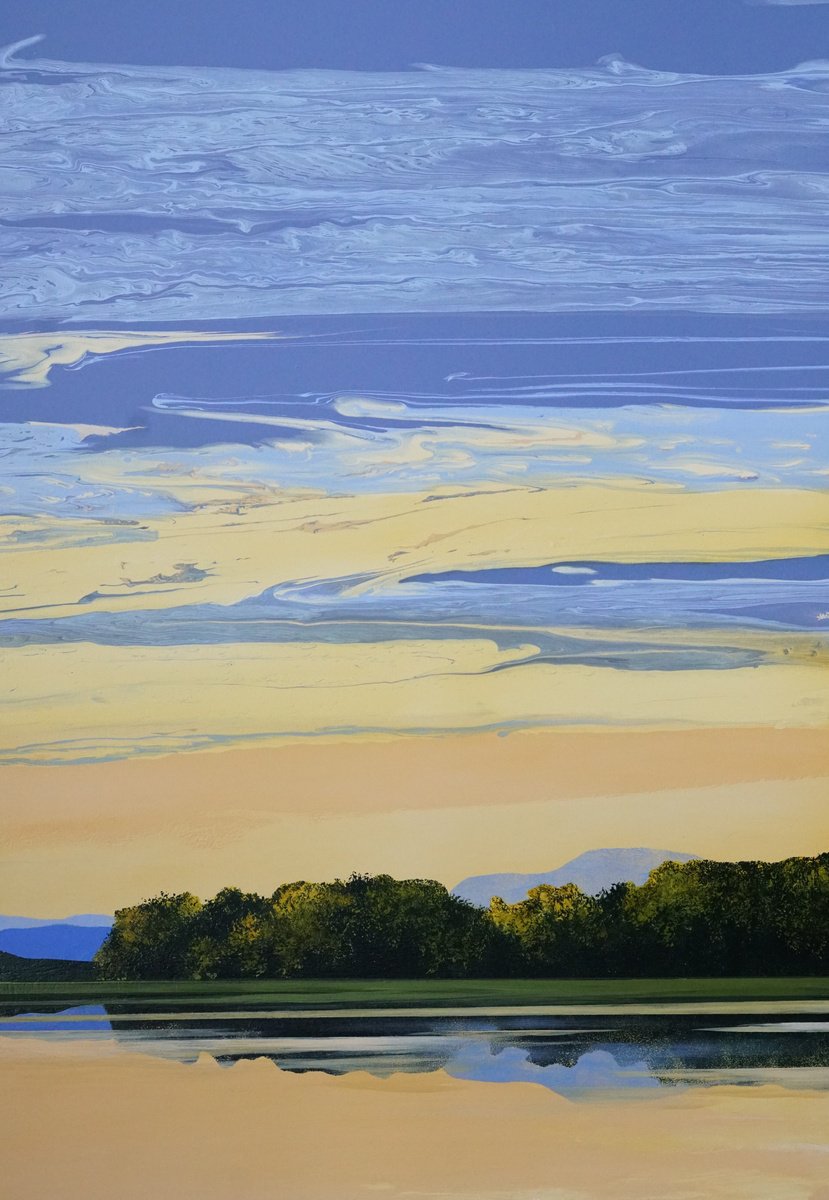 Impressionistic Landscape Acrylic Painting By Vera Hoi, 28 X 39", "Morning Stillness", Original Artwork