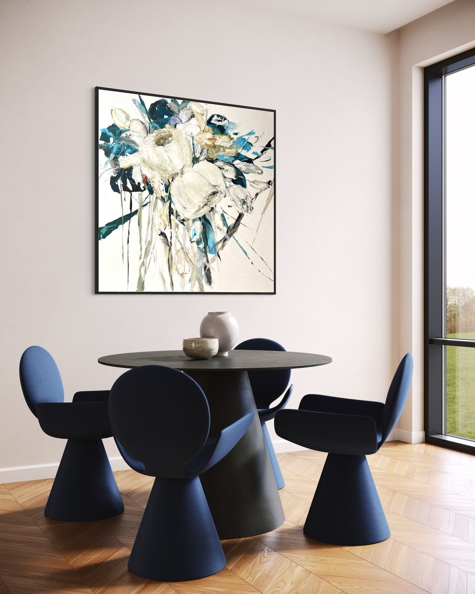 Impressionistic Botanical Acrylic Painting By Tetiana Hutsul, 47 X 47", Glow Like A Secret, Original Artwork