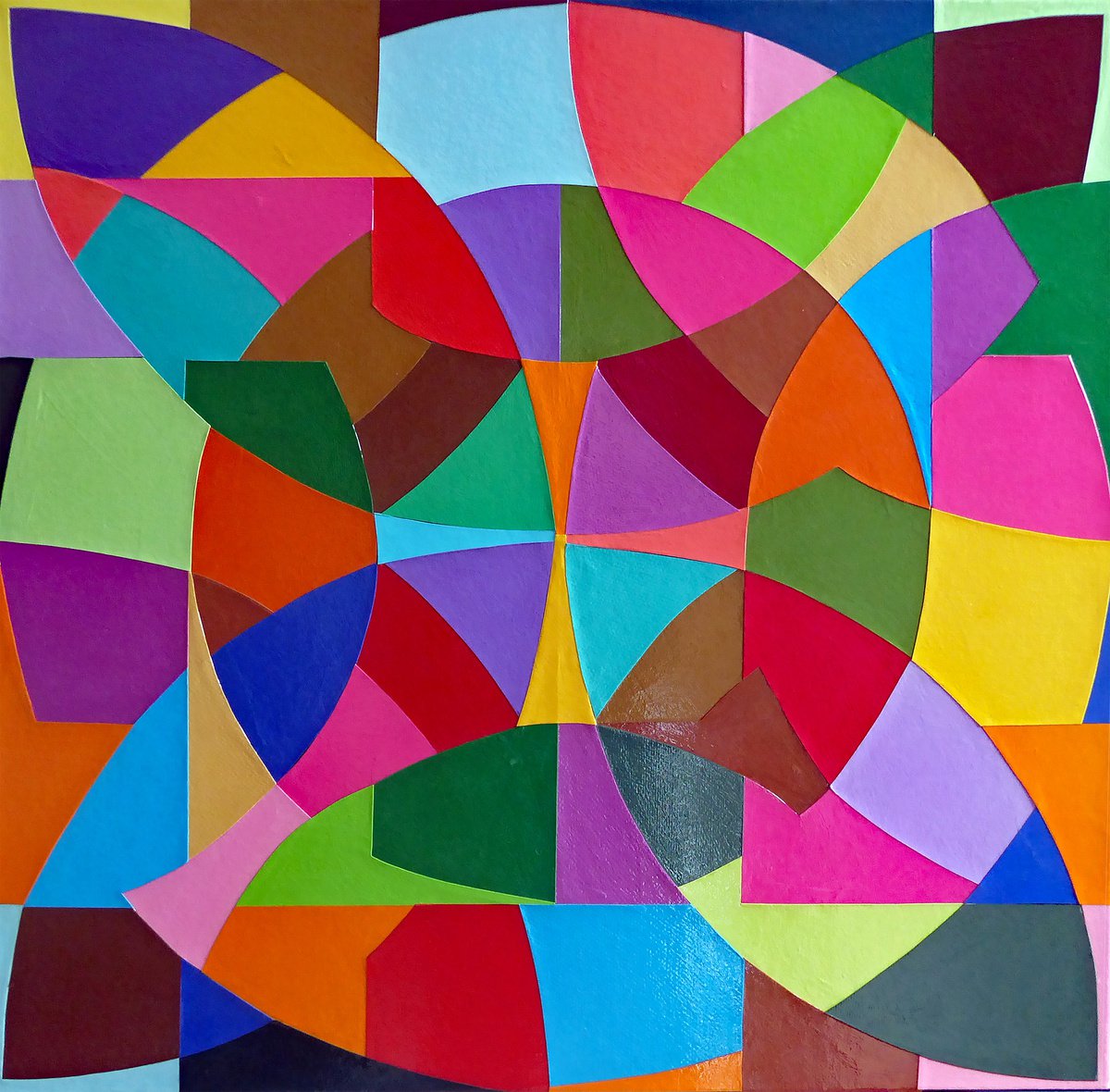 Abstract Collage By Stephen Conroy, 24 X 24", Circle Within Circle Within Square, Original Artwork
