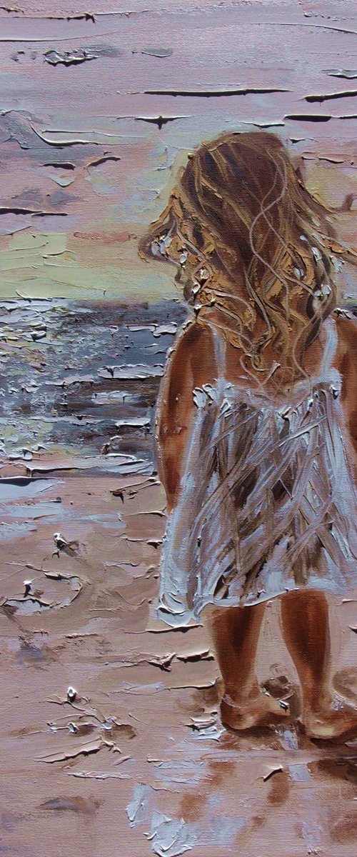 " TIME TO BACK HOME...  " SEA original painting palette knife GIFT ANGEL MODERN URBAN ART OFFICE ART DECOR HOME DECOR GIFT IDEA by Monika Luniak