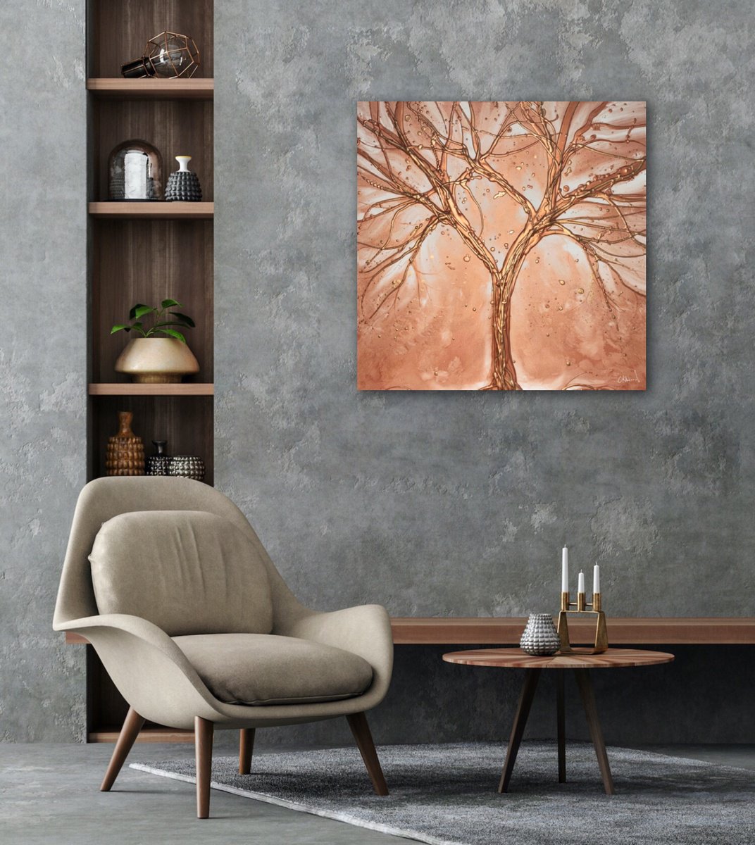 Copper and Gold Contemporary Metallic Tree I by Carol Wood