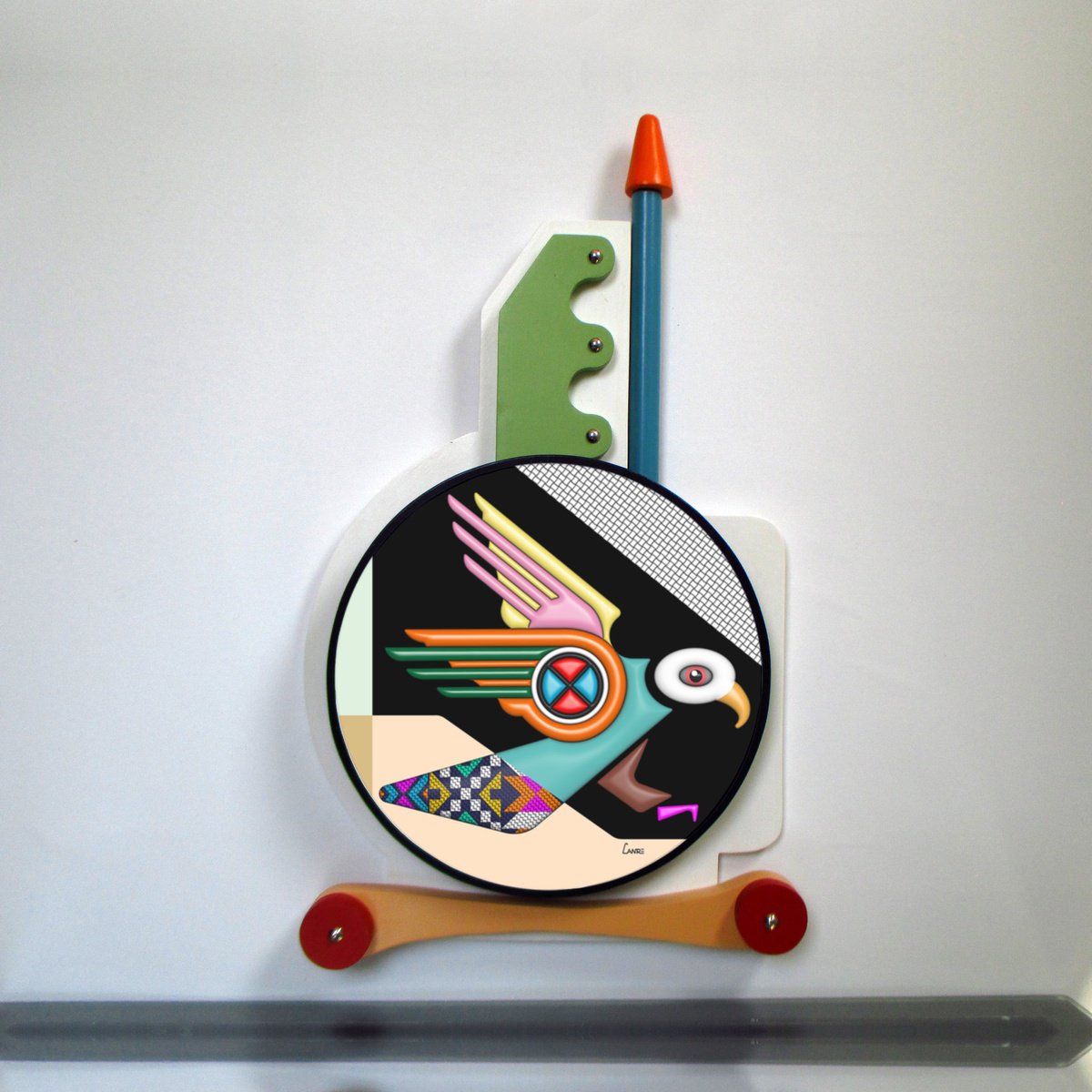 Urban And Pop Animal Wood Sculpture By Lanre Adefioye, 12 X 21", Bold Flight, Original Artwork