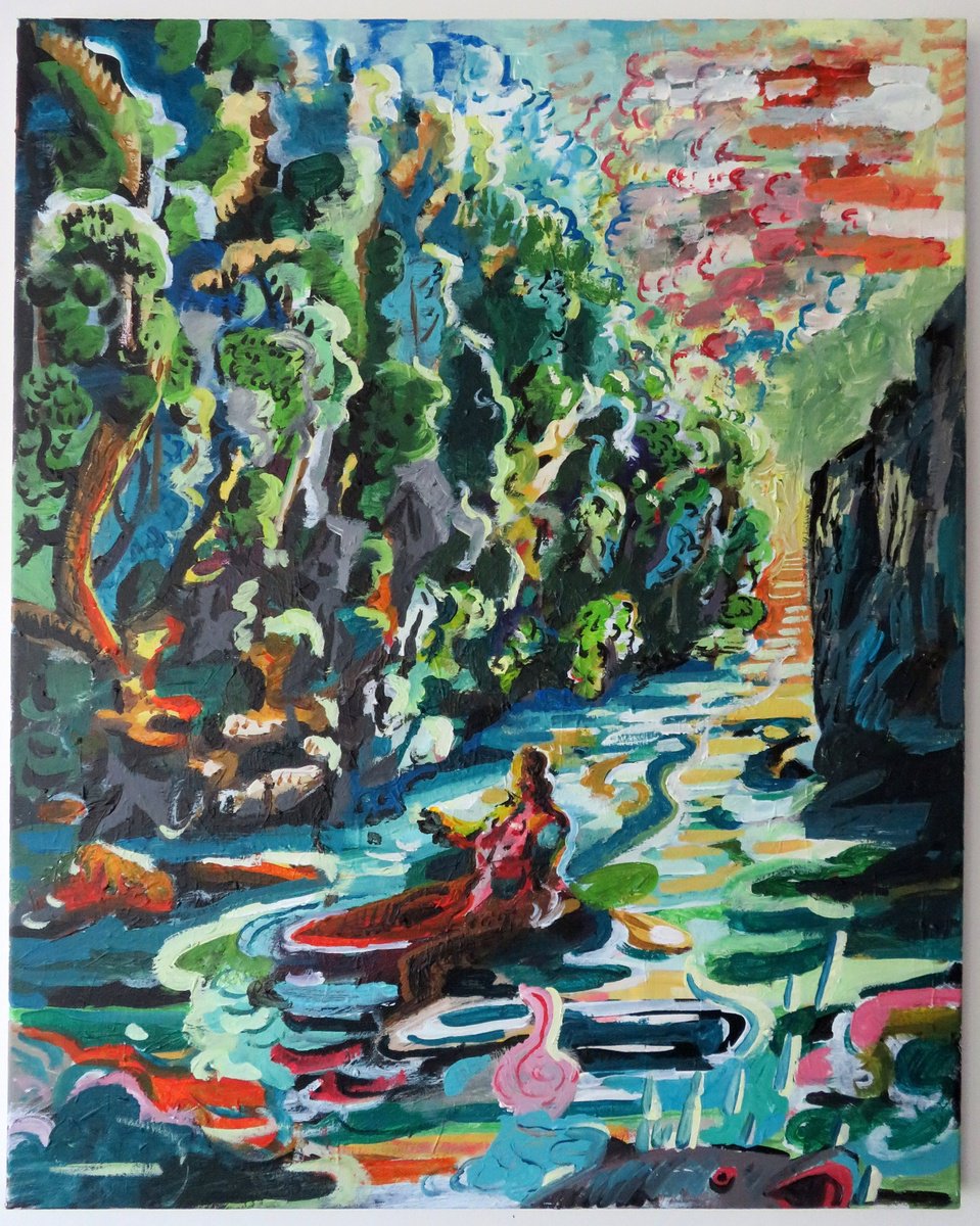 Impressionistic Landscape Acrylic Painting By Stephen Abela, 24 X 30", Canoe Paddle 2, Original Artwork