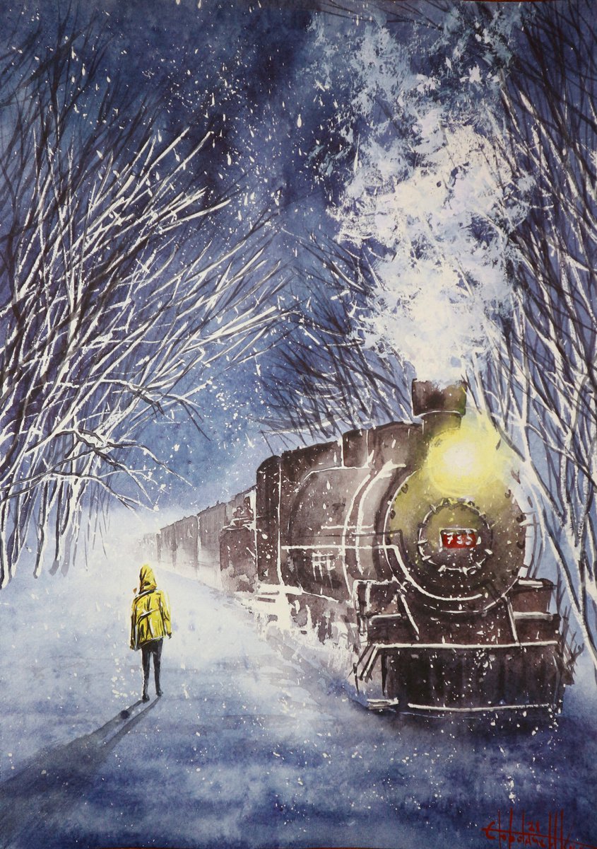 Magic train, 2021 Watercolor on paper 42x30 by Eugene Gorbachenko