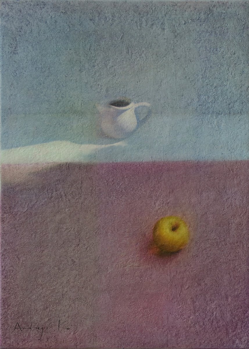 Photorealistic Still Life Acrylic Painting By Andrejs Ko, 20 X 28, Cold White And Warm On Pink, Original Artwork