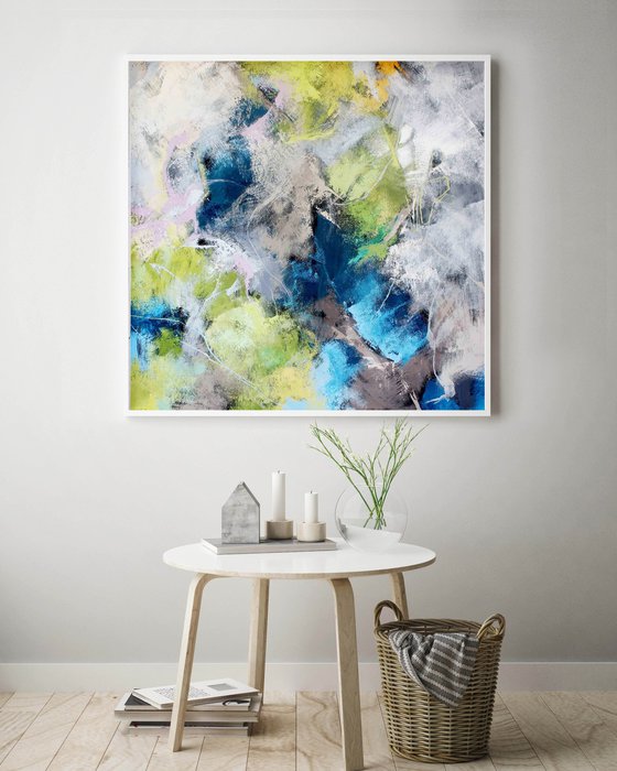 "World map" Blue green white abstract art