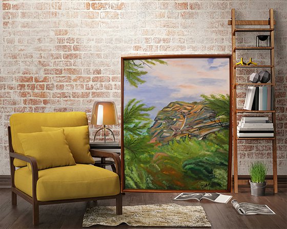 landscape with rock original impressionistic oil painting ROCK