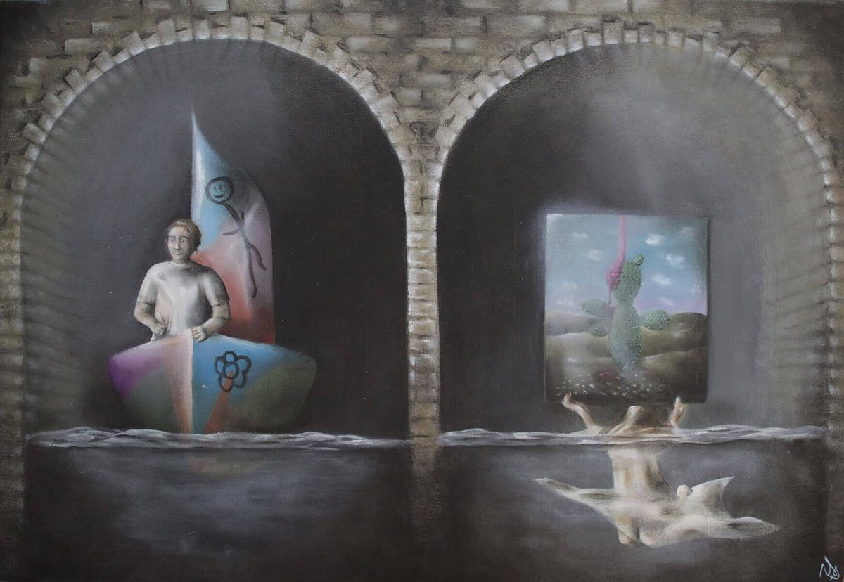 Surrealistic Portrait Oil Painting By Vanessa T Stefanova, 18 X 12", Sell Out Artist, Original Artwork