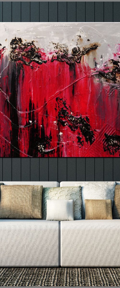Rubine Class 160cm x 100cm Red Pink Textured Abstract Art by Franko