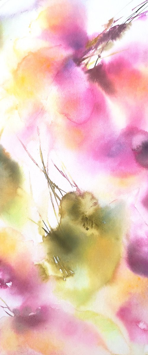 Abstract pink flowers by Olga Grigo