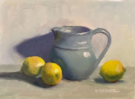 Lemons and Blue Pitcher