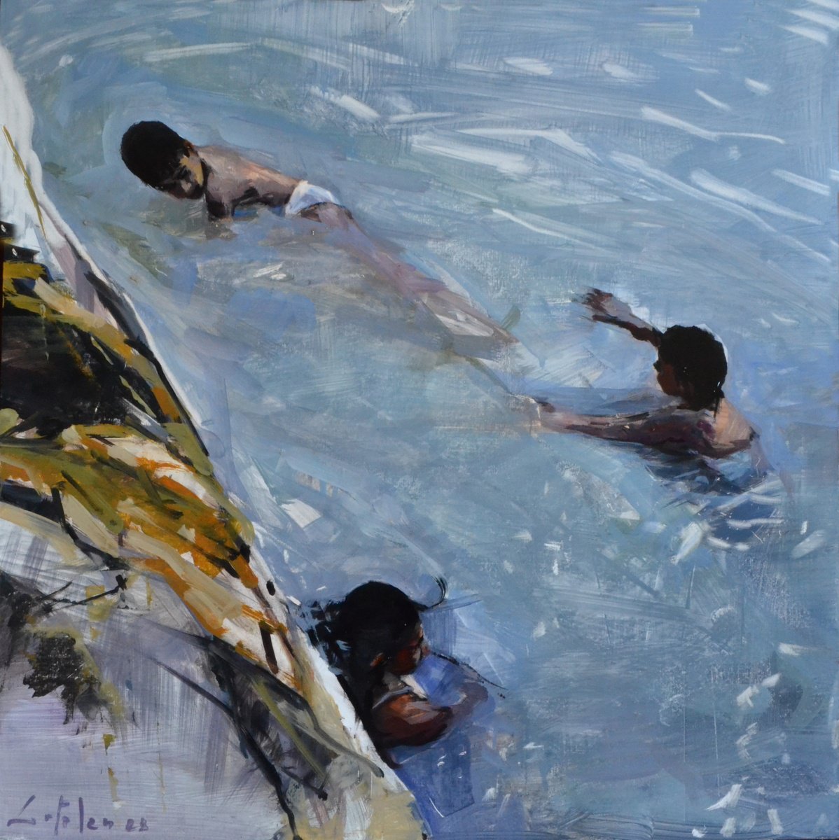 Children In The River By Marco Ortolan, 17 X 17, Artwork For Sale On Artfinder
