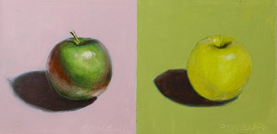 gift for food lovers: modern diptych, still life of apples