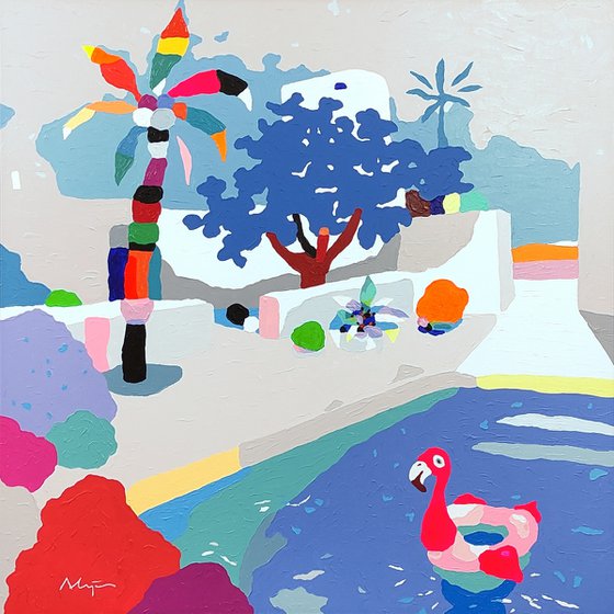Flamingos' house (pop art, landscape)