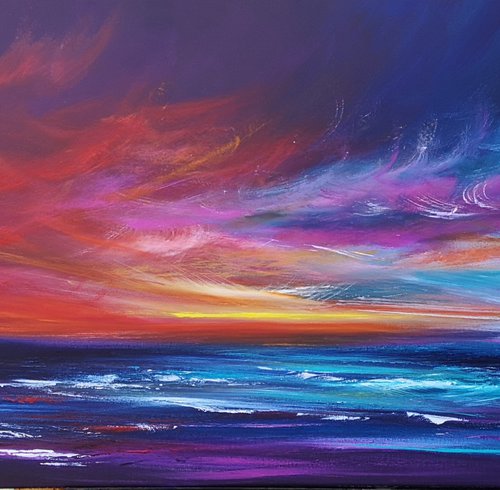 Crimson Skies - seascape, emotional, panoramic by Mel Graham