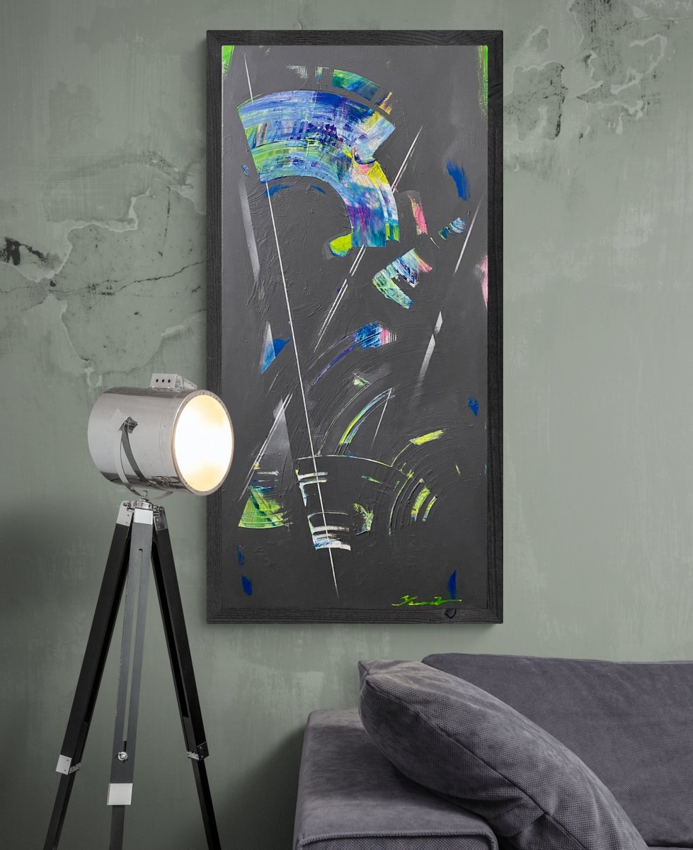 Abstract Acrylic Painting By Yaroslav Yasenev, 20 X 43", Rain, Original Artwork